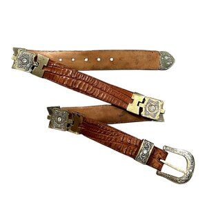 Vintage Corte Caiman Mexican Brown Leather Bling Mens Belt 36"